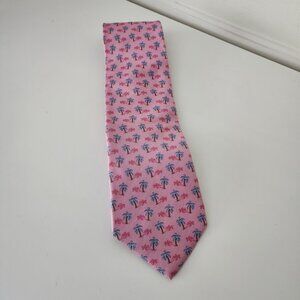 Tommy Hilfiger Pink Tie with Blue Palm Tree Print